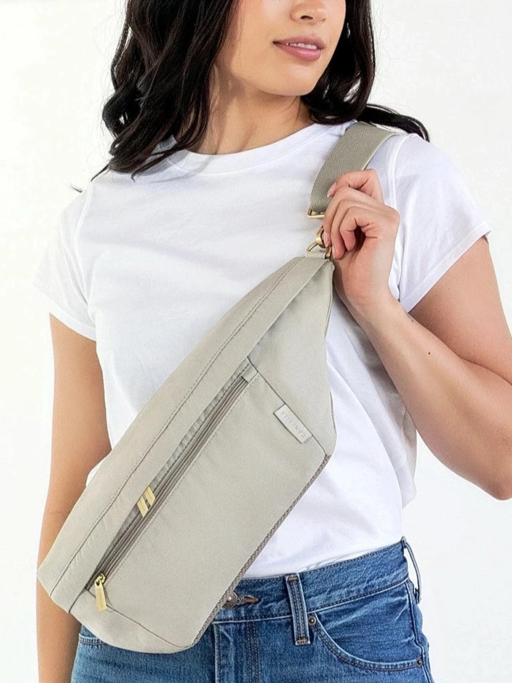 Canvelle Crossbody Fanny Pack Grey Oversized + Jacquard Strap - Picture 3 of 14